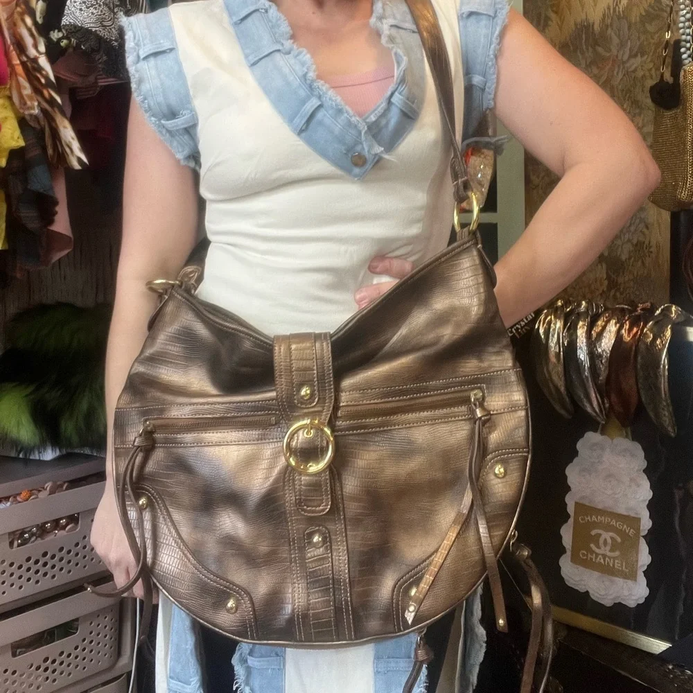 Vintage Y2K Hobo Bag Bronze Brown Oversized with Buckles